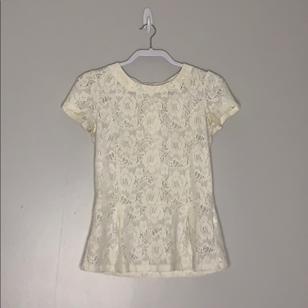Zara Ivory Victorian lace short sleeve Peplum romantic top women’s small